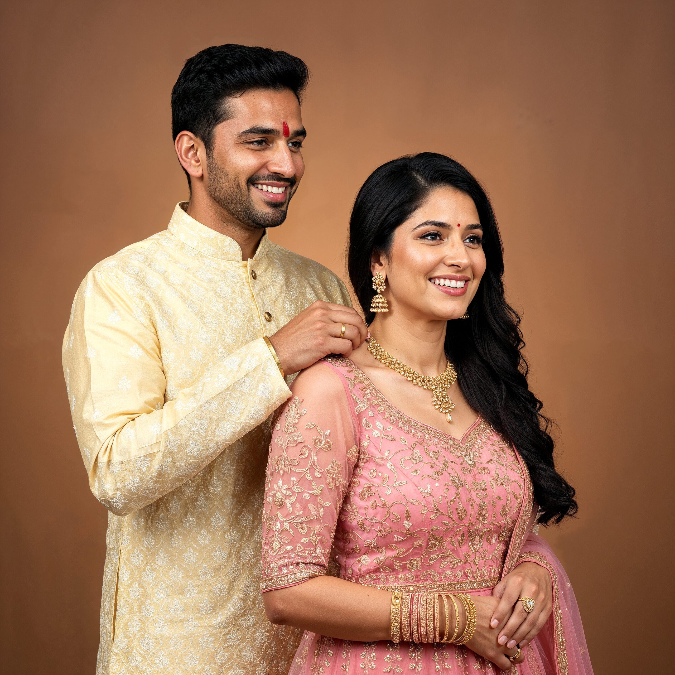 happy-indian-couple-traditional-attire-man-adorning-woman-with-necklace