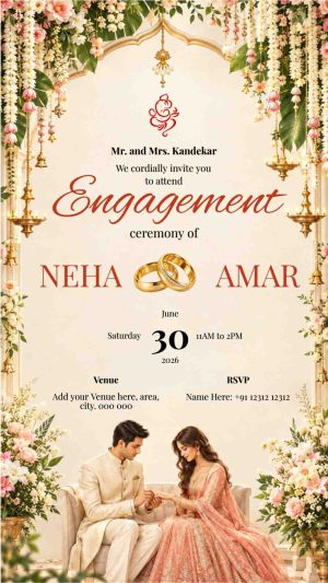 Elegant Floral Engagement Ceremony Digital Invitation