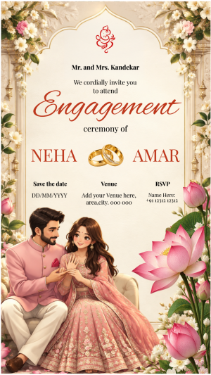 Elegant Lotus Engagement Ceremony Invitation